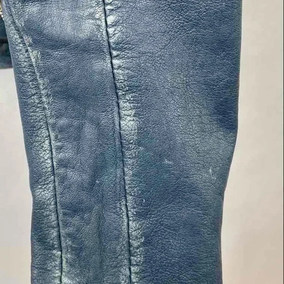 Mauritius Teal Leather Moto Jacket Cropped Biker Gold Hardware Small - Picture 11 of 11